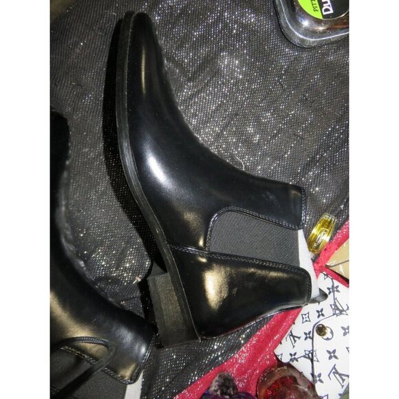 Italian Leather Chelsea Riding Boot for Men Ankle Boot Block Heel Pull On 41 8 - Picture 10 of 12